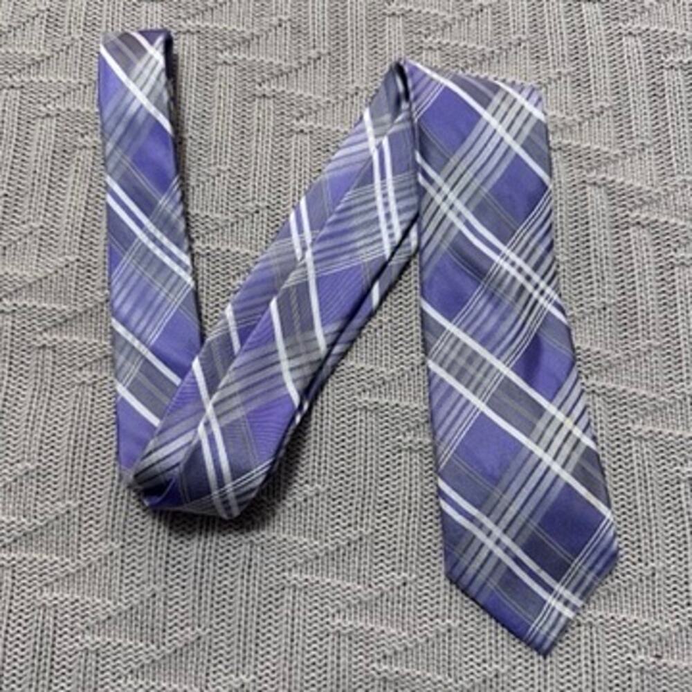 Calvin Klein purple plaid silk tie